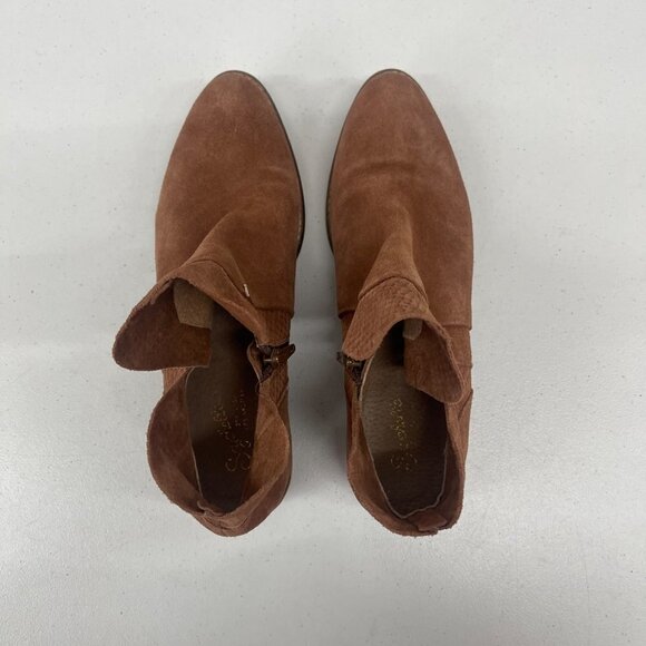 Seychelles Score Suede Leather Side Zip Heeled Ankle Booties Shoes Womens 9.5 - Picture 5 of 9